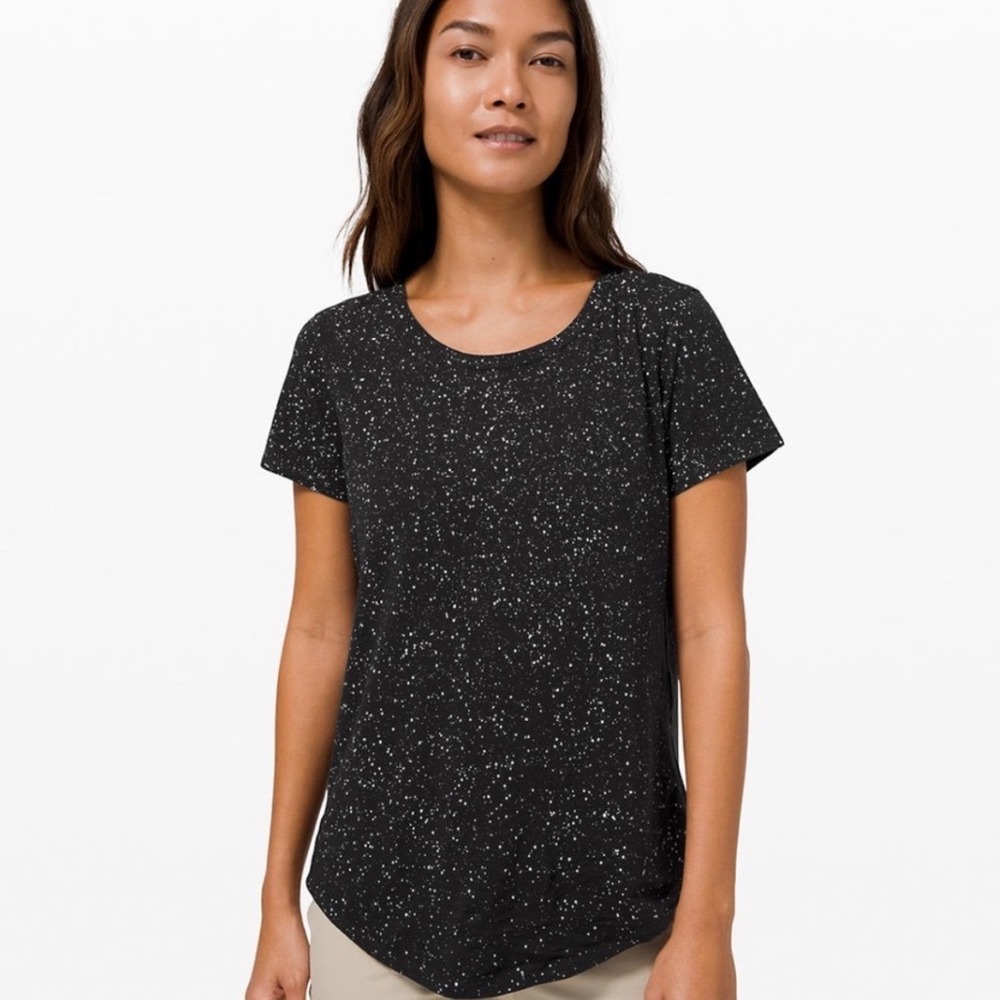 Lululemon Love‎ Crew Tee Black White Splatter Short Sleeve T-Shirt 8 Athleisure